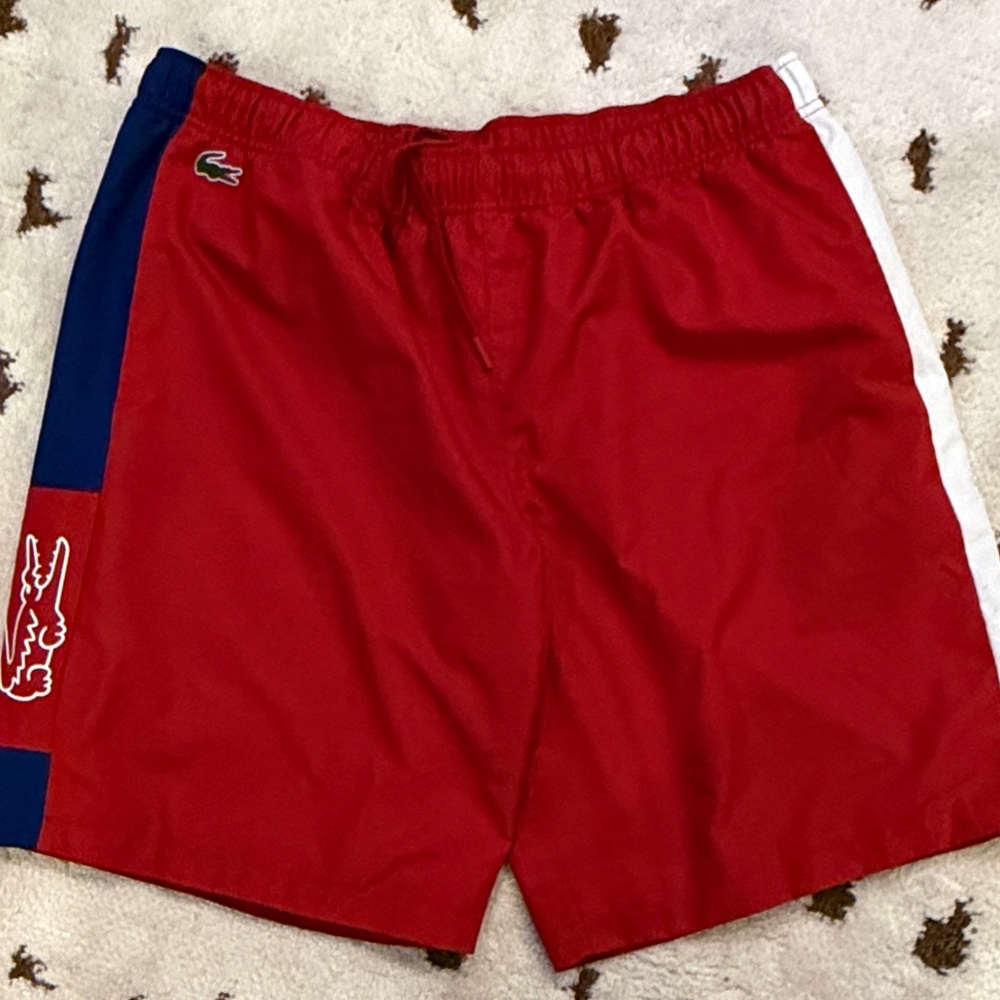 Lacoste Red swimshort with Blue and White Details size XL